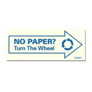 Emergency Feed Knob Label for KCP Sanitouch Manual Roll Towel Dispenser - 033957    